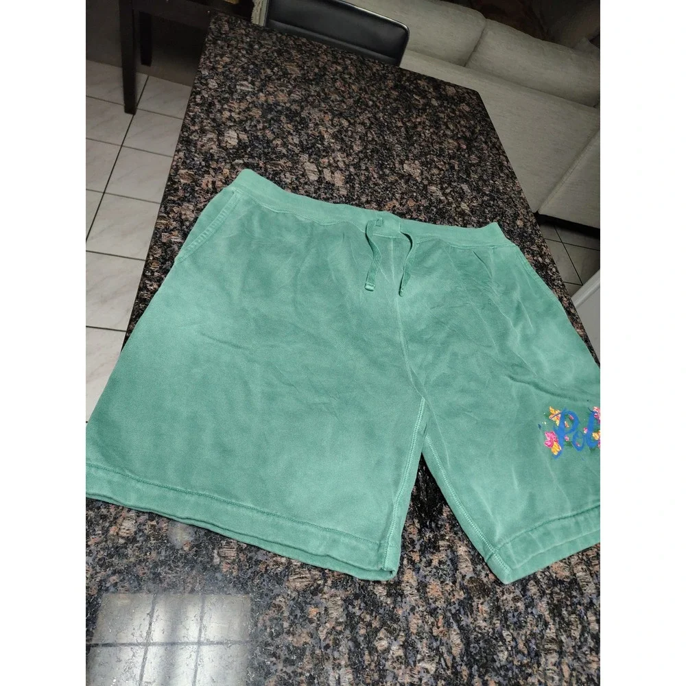 Polo Ralph Lauren Mens XXL Green Fleece Floral Graphic Sweat Shorts Drawstring